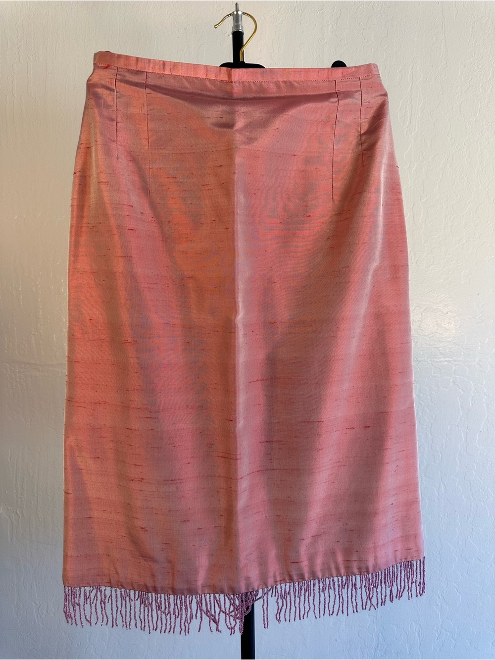 Silk Fringe Midi Skirt in Coral Pink